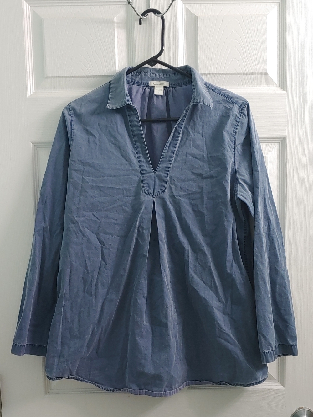 Garnet Hill Popover Shirt Women's M Peruvian Cotton Denim Collared Tunic